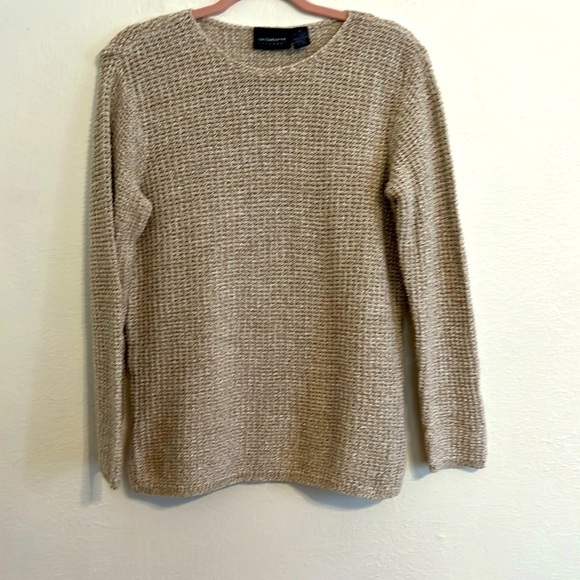 VTG Liz Claiborne Women’s  M Scandi Girl Tan Scoop Neck  Textured Knit Sweater - Picture 1 of 7